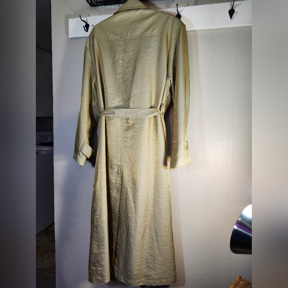 Laura Winston Gold Metalic Vintage Maxi Trench Coat Sz 14 - Picture 13 of 16